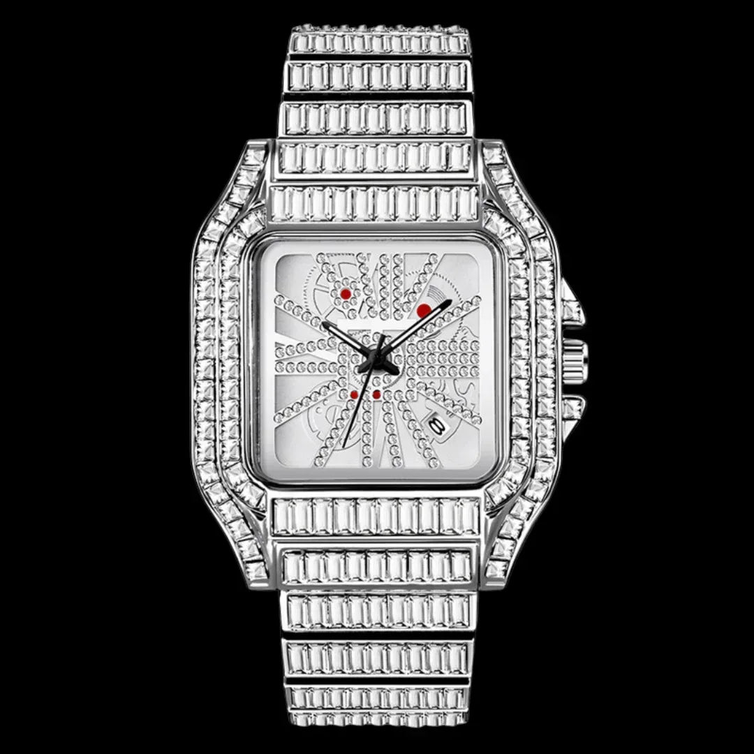 Square Fully Date Iced Out Watch – Luxury Hip Hop Jewelry Watch for Men - CaratixJewelry